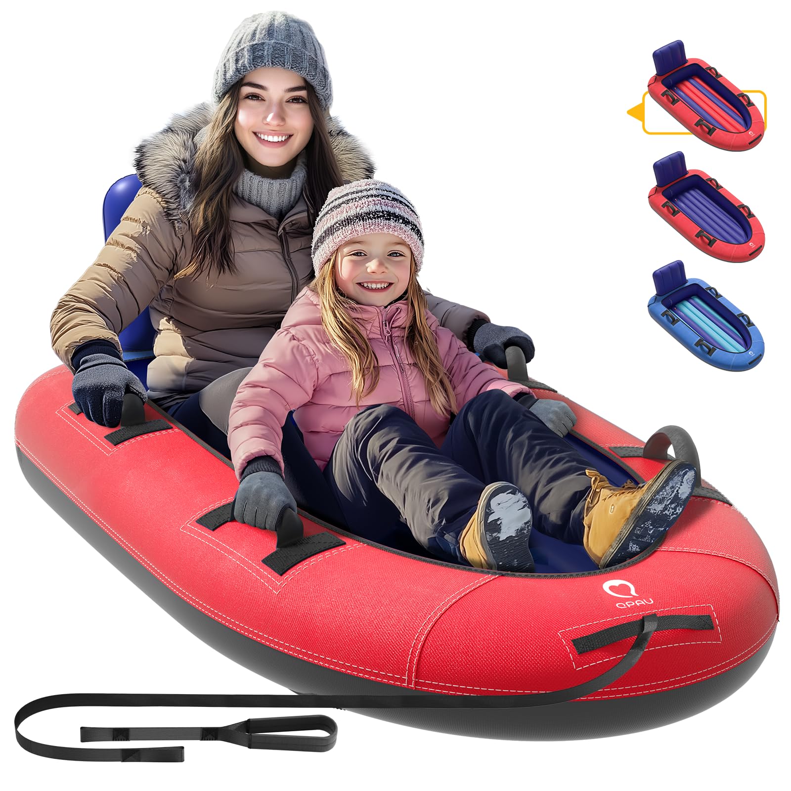 Photo 1 of QPAU Snow Sled with Premium Canvas Cover, 2 Person Inflatable Heavy Duty Snow Tube with Reinforced Handles, Snow Sleds for Kids and Adults, Winter Toboggan Outdoor Toys Gifts for Family (Red)