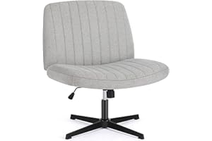 OLIXIS Criss Cross Chair, Armless Cross Legged Office Desk Chair No Wheels, Fabric Padded Modern Swivel Height Adjustable Mid Back Wide Seat Computer Task Vanity Chair for Home Office(Grey)