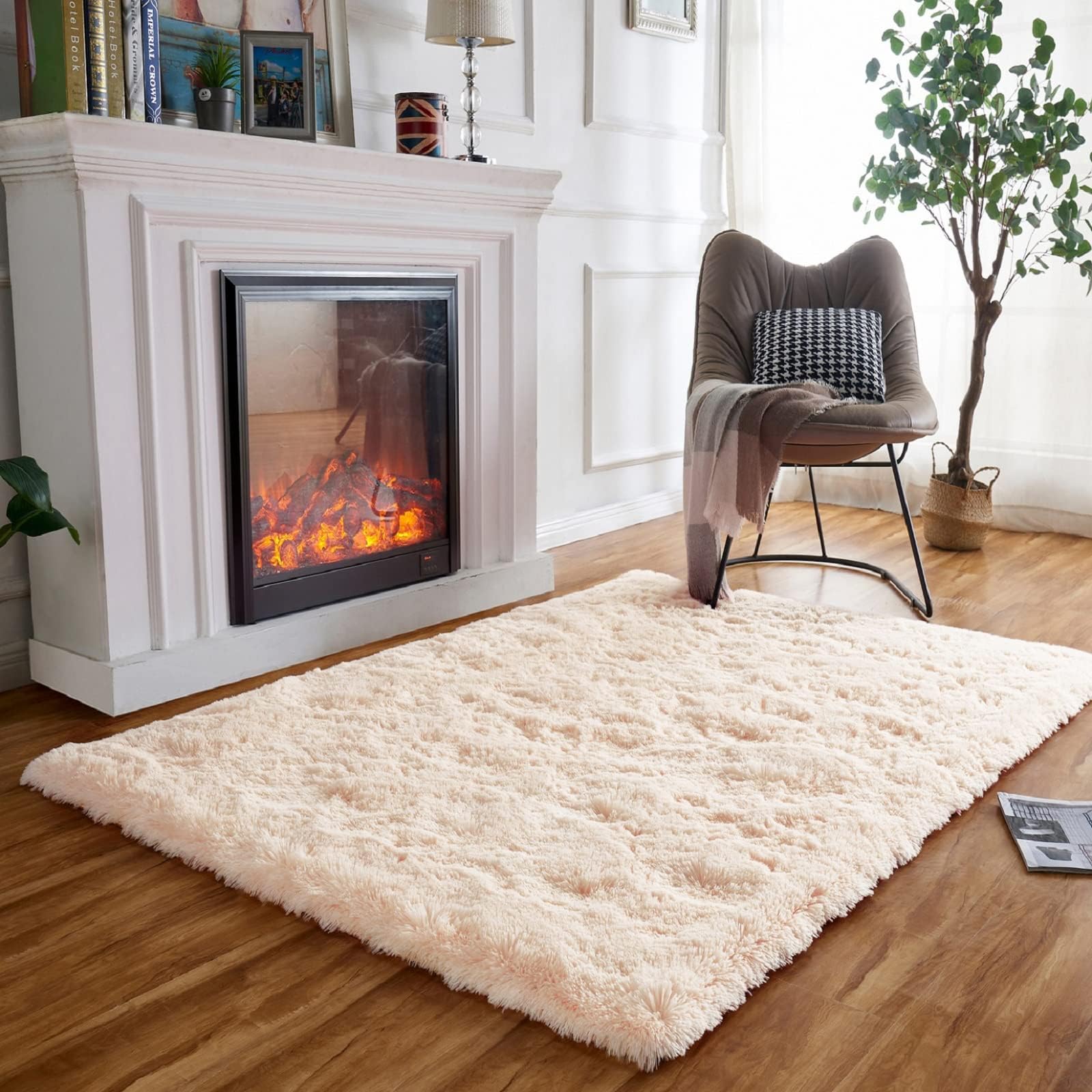 Obundi Fluffy Rugs for Bedroom,Small Washable Non-Slip Area Rugs for Living Room,Square Soft Bedside Carpet for Kidsroom(Beige,80×120 cm) — image 1