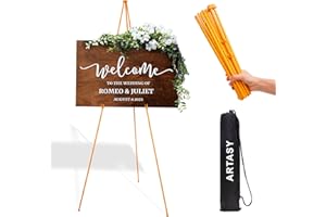 ARTASY 63" Easel Stand for Wedding Signs, Posters, Portable Artist Easel for Painting Canvas, Tripod for Home and Office, Supports 5 lbs-Gold 1/Pack