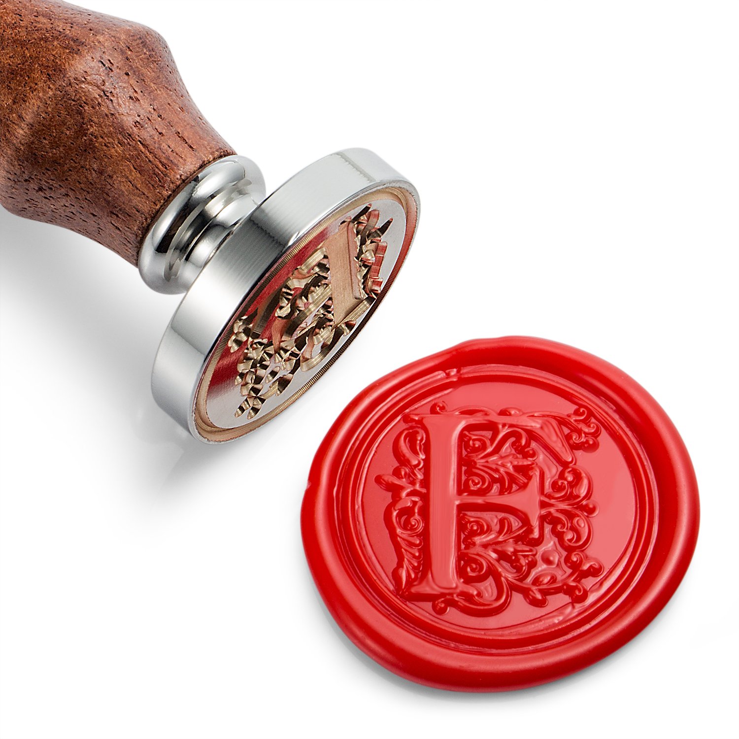 Mceal Wax Seal Stamp, Silver Brass Head with Wooden Handle, Regal Letter A to Z Series(Letter F)
