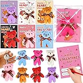 28 Pack Valentines Day Cards with Mini Bear Plush Toy Keychains Valentiens Day Gifts for Kids School, Valentines for Kids Classroom Valentines for Class Exchange Gifts Party Favors for Boys Girls