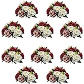 QUTUNI 10Pcs Artificial Flower Balls for Centerpieces, Fake Floral Centerpieces Wedding Roses Bouquet for Parties Valentine's Day Wedding and Home Decor (Burgundy & Dusty Rose & White)