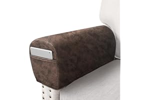 ANARACHON Leather Look Couch Arm Covers Set of 2 Armrest Covers for Sofa Chair Arm Protectors Stretch Armchair Slipcovers wit