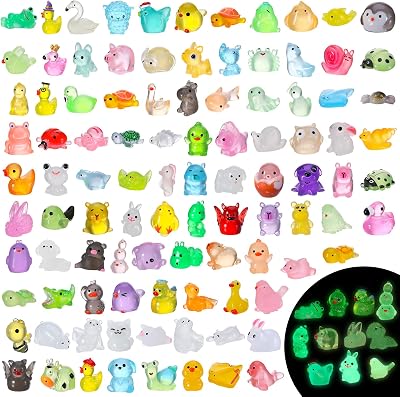 GSrenyu 100pcs Mini Resin Animals Glow In The Dark Luminous Figurines