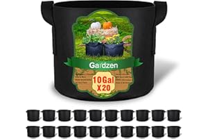 Gardzen 20-Pack 10 Gallon Grow Bags, Aeration Fabric Pots with Handles, Heavy Duty Plant Bags for Plants