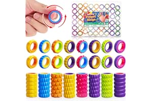 KLT Fidget Toys Spinner Ring for Kids: 50 Pack Textured Colorful Finger Spinner - Sensory Toys for Autism Stress Relief - Bulk Party Favors Stocking Stuffers - Treasure Box Classroom Prizes