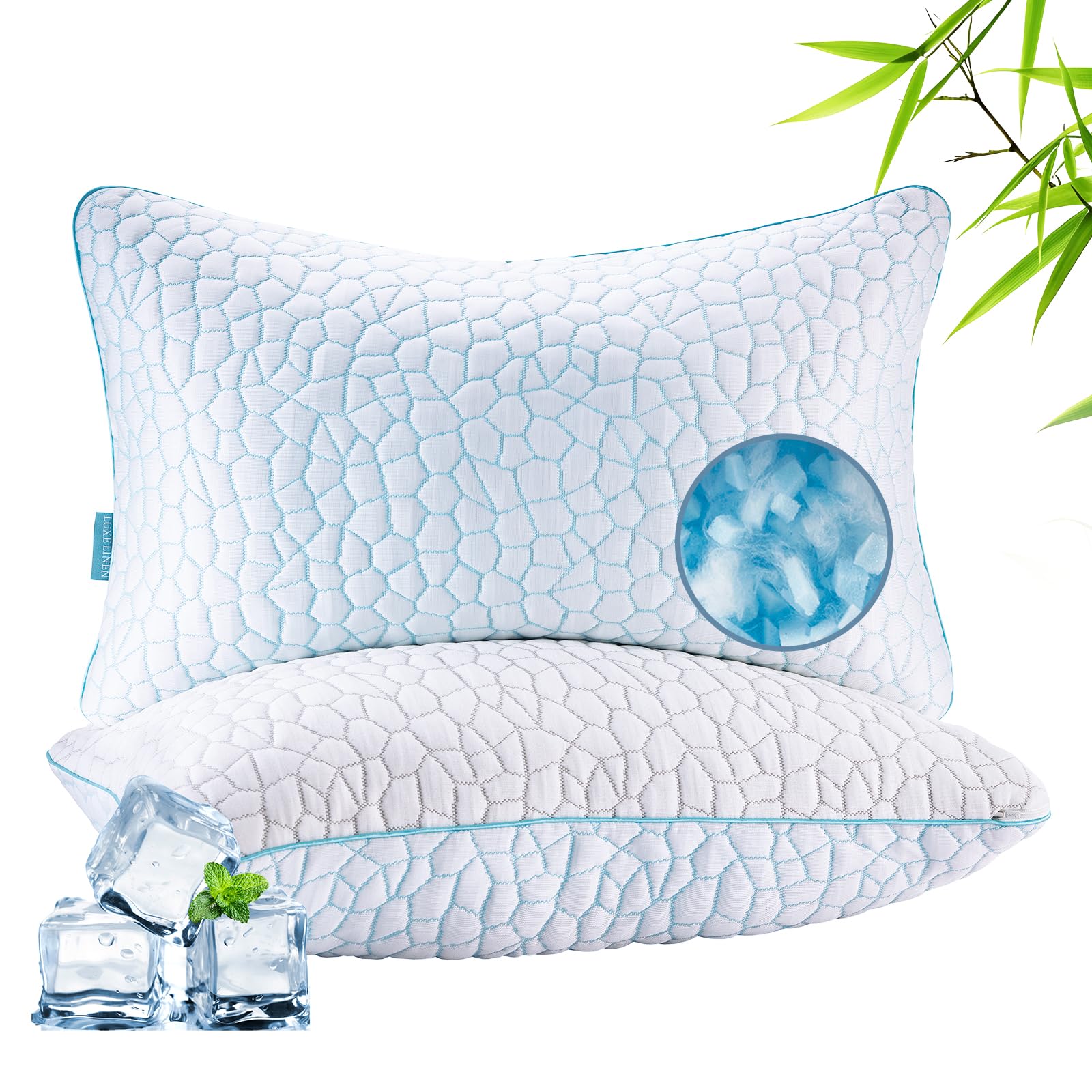 Photo 1 of Luxe Linen Reversible Soft & Cooling Bed Pillow for Sleeping Set of 2, Queen Cozy Bamboo Rayon Pillow for Side, Back & Stomach Sleepers, PE Cooling Adjustable Shredded Memory Foam Pillows 20"*30"