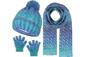 LEELOON Kids Winter Hat Scarf Gloves Set, Kids Beanie Hat Long Scarf Mittens with Warm Fleece Lining for Boys Girls 3-10 Years Old