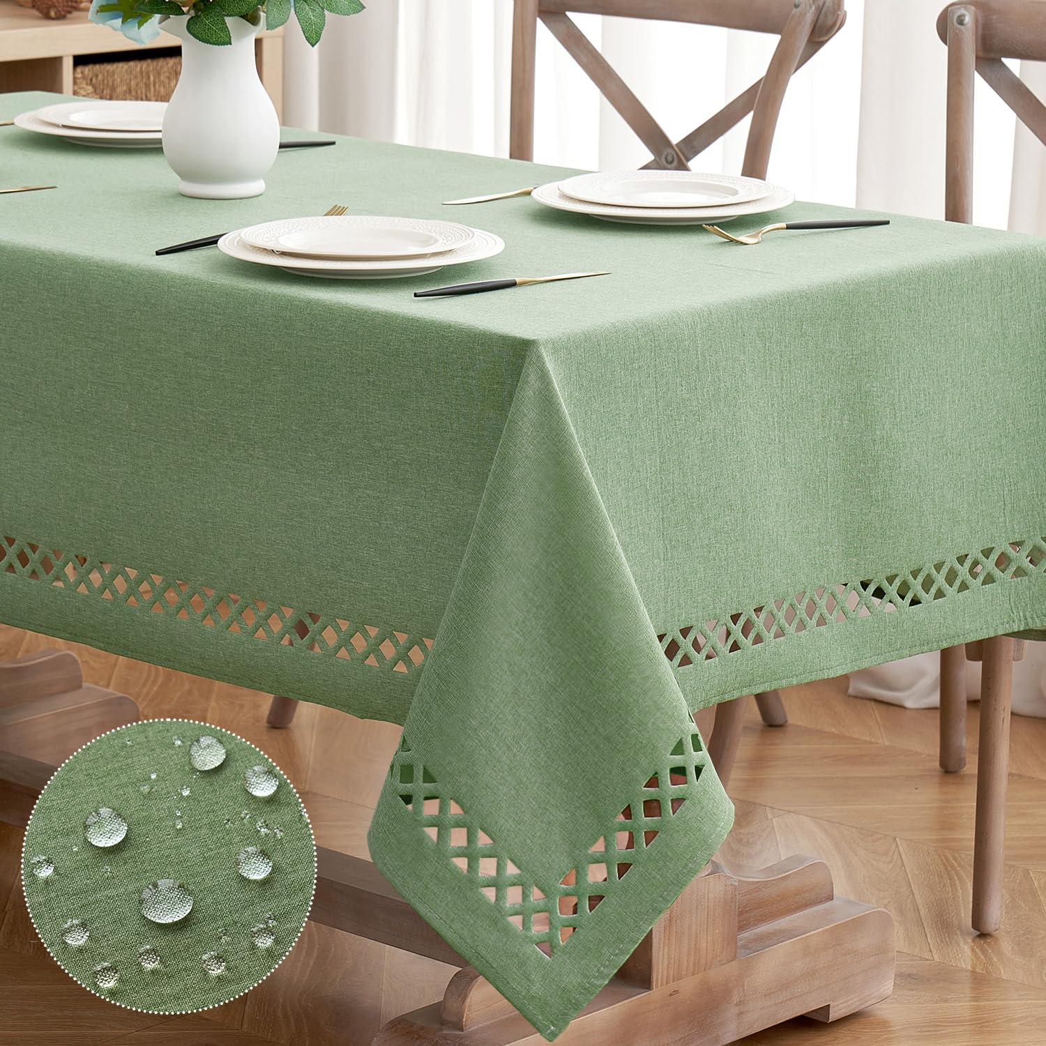 MIULEE Sage Green Thick Polyester Linen Rectangle