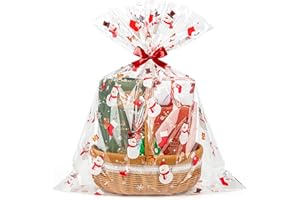 CUDICY Christmas Cellophane Gift Bags 10pcs Large Holiday Gift Wrap 24x30 Inch Clear Gift Basket Wrapping Plastic (Snowman)