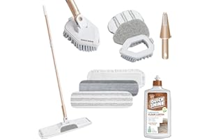 Quick Shine Ultimate Gold Clean + Polish Mop Kit | All-in-One 10 Pc Kit w/Interchangeable Attachments | Floor Polish Included | No Batteries Needed | Pro Cleaning for Hardwood Floors | 2-in-1 Mop