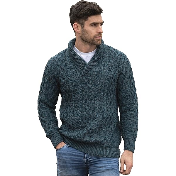 SAOL 100% Merino Wool Mens Zip Neck Sweater Irish Fisherman Cable Knit Winter Outdoor Sweater Aran Jumper, Anthracite, S