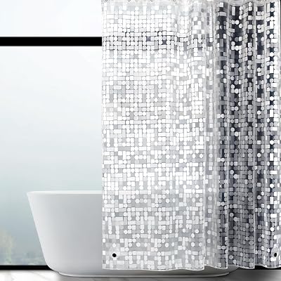 WELTRXE EVA Shower Curtain 183x183cm Mould Proof Magnet Hem Geometric