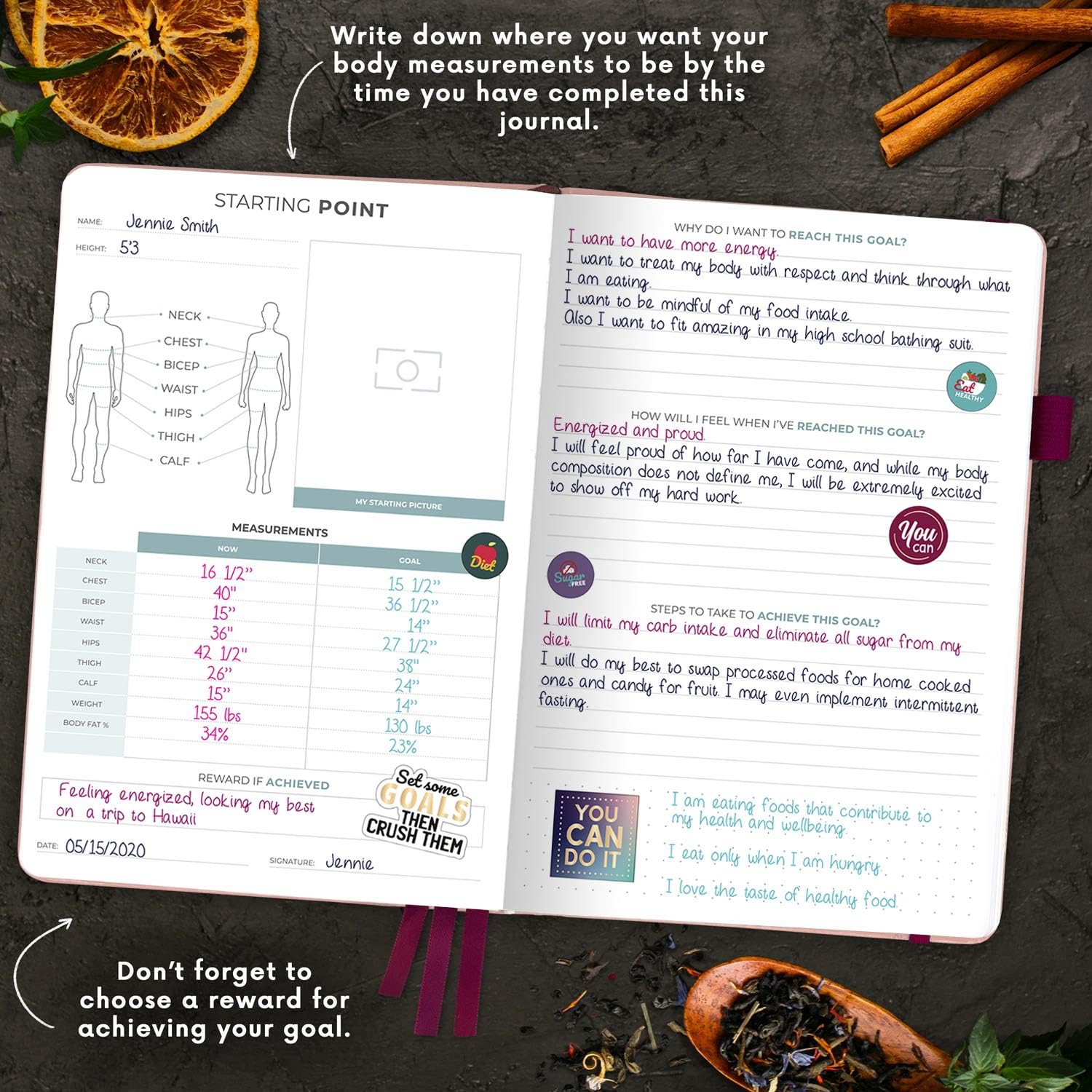 Clever Fox Food Journal - Daily Food Diary, Meal Planner to Track Calories & Nutrients, Weight Loss Tracker Notebook, A5 (Rose Gold) - Image 4