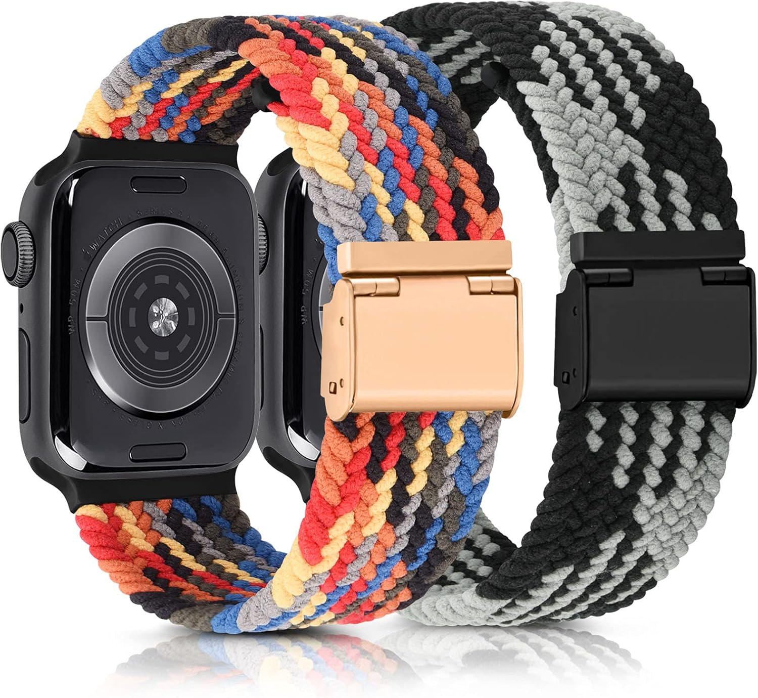 [2 PACK] Stretchy Bands Compatible with Apple Watch Bands 44mm 42mm 40mm 38mm for Women Men, Adjustable Braided Solo Loop Wristband for iWatch SE & Series 6 5 4 3 2 1