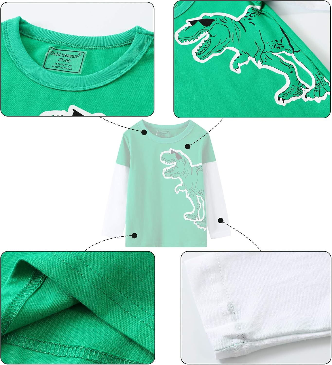 Boy Long Sleeve T-Shirts Clothes 3-Pack Crewneck Tops Dinosaurs Cars Graphic Tees Set: Clothing