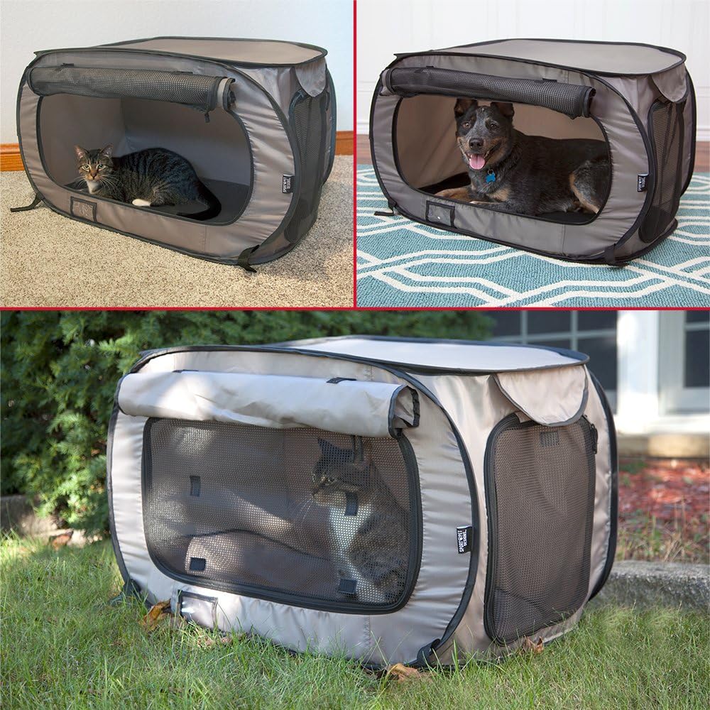 SportPet Designs Large Pop Open Kennel, Portable Cat Cage Kennel, Waterproof Pet bed, Carrier Collection : Pet Supplies
