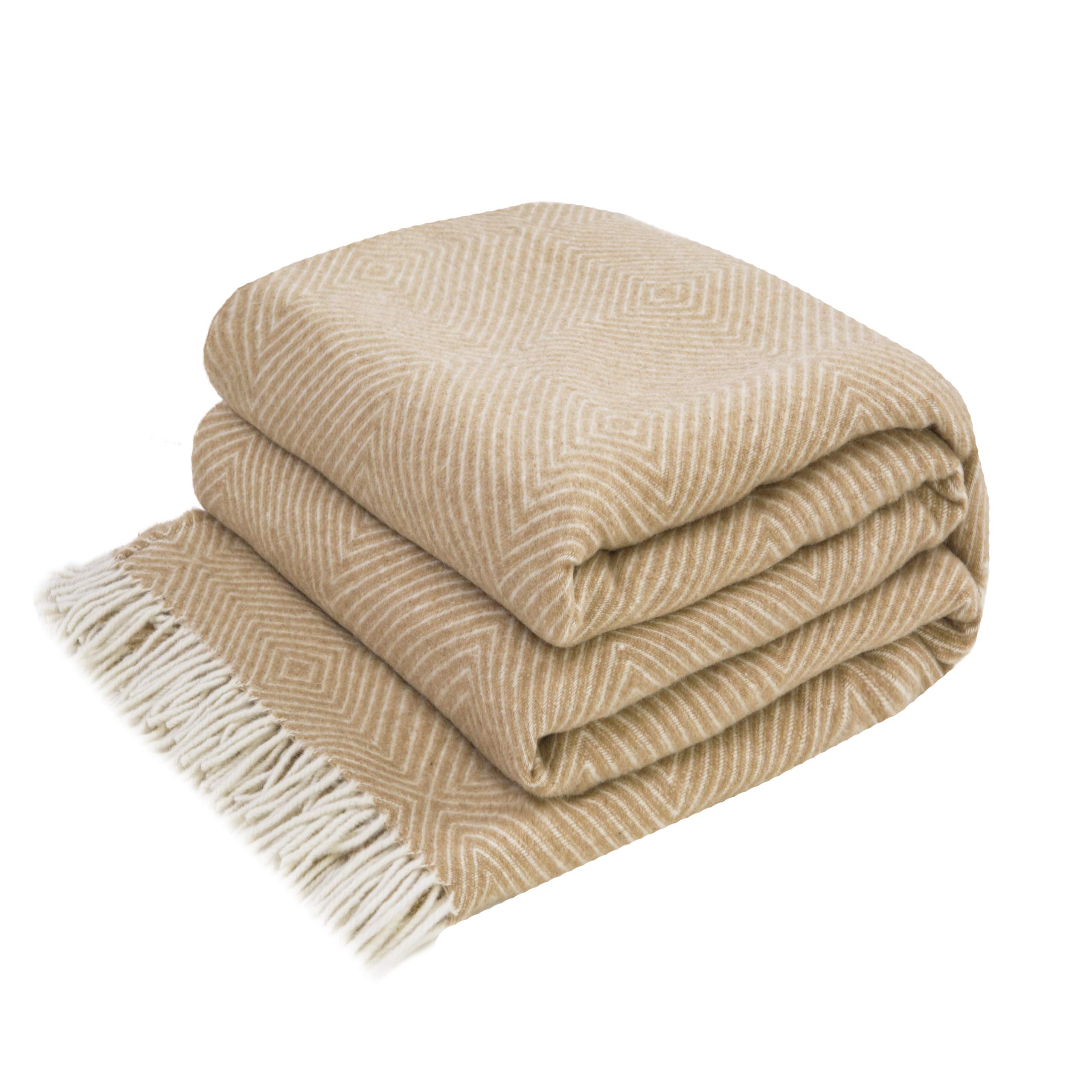 LYHome Merino Wool Blanket - Large Throw Bedspread for Sofa Bed, Single Double Size, Cosy Throws for Sofas & Beds, Soft and Warm Blankets Picnic Camping (55x79 in | 140x200 cm, Beige - White Rhombus)