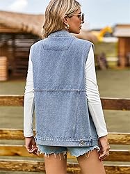 PAODIKUAI Women's Oversized Denim Vest Mid Long