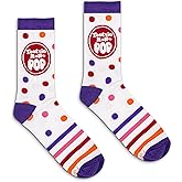 Tee Luv Men's Tootsie Roll Pop Colorful Candy Logo Crew Socks (White/Purple)