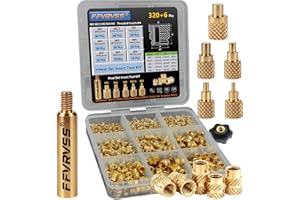FFVRVSS 320+6Pcs M2 M2.5 M3 M4 M5 Premium Brass Threaded Inserts, Metric Brass Knurled Nuts Assortment Kit, with Heat Set Ins