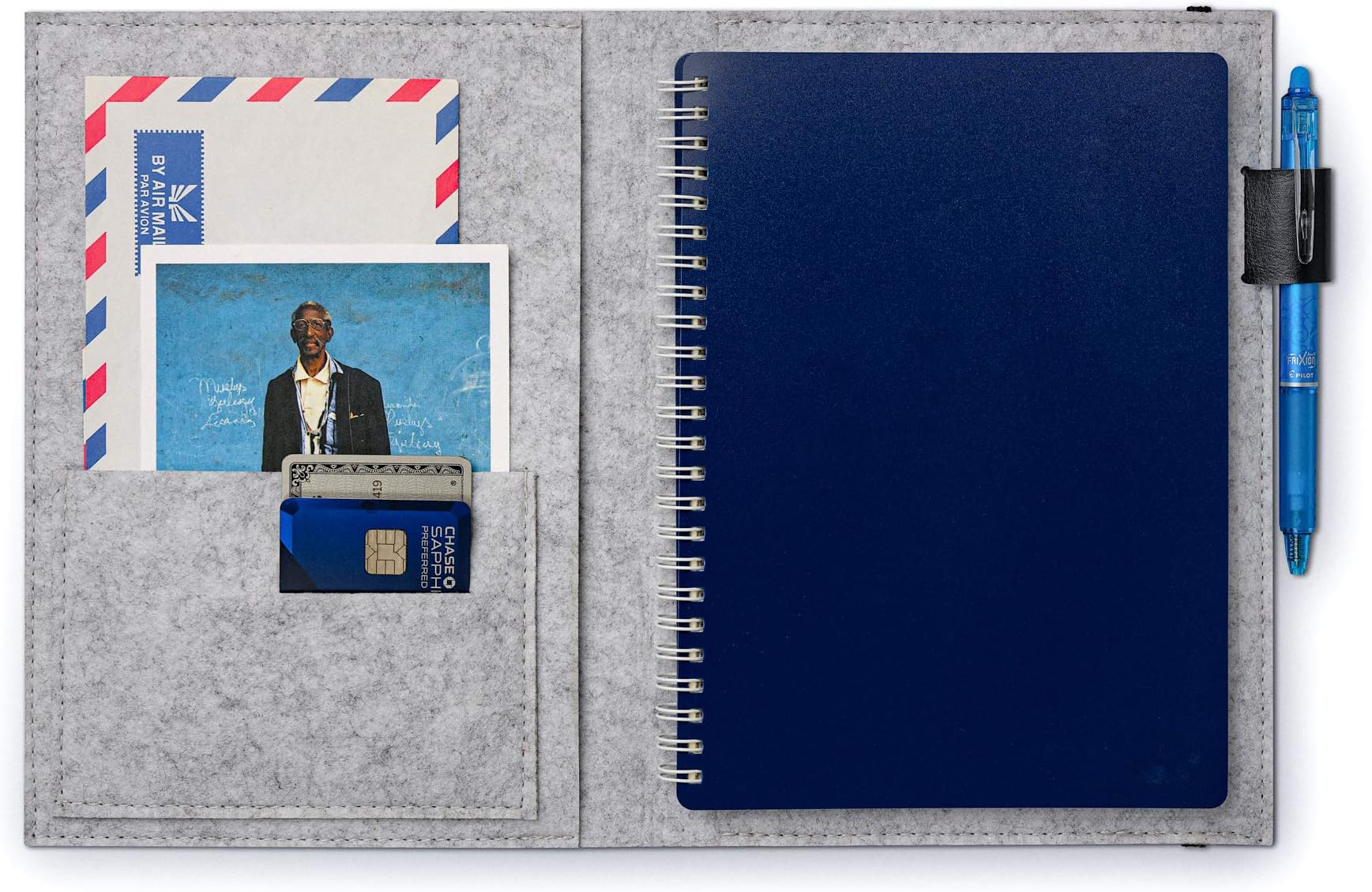 Eco-Friendly Folio Cover compatible with Smart Notebooks and Journals - with Adjustable Pen Holder, Organizer Pockets, Business Card Holder - Executive Size 6 x 8.8"(Ash Gray)