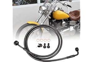 TIGERSGATE 50.8" Total Length Dyna Softail Front Brake Line Extended Hydraulic Hose Black Vinyl Steel Braided for 2007-2017 Some Dyna, 2000-2015 Some Softail with a 14" Ape Handlebar