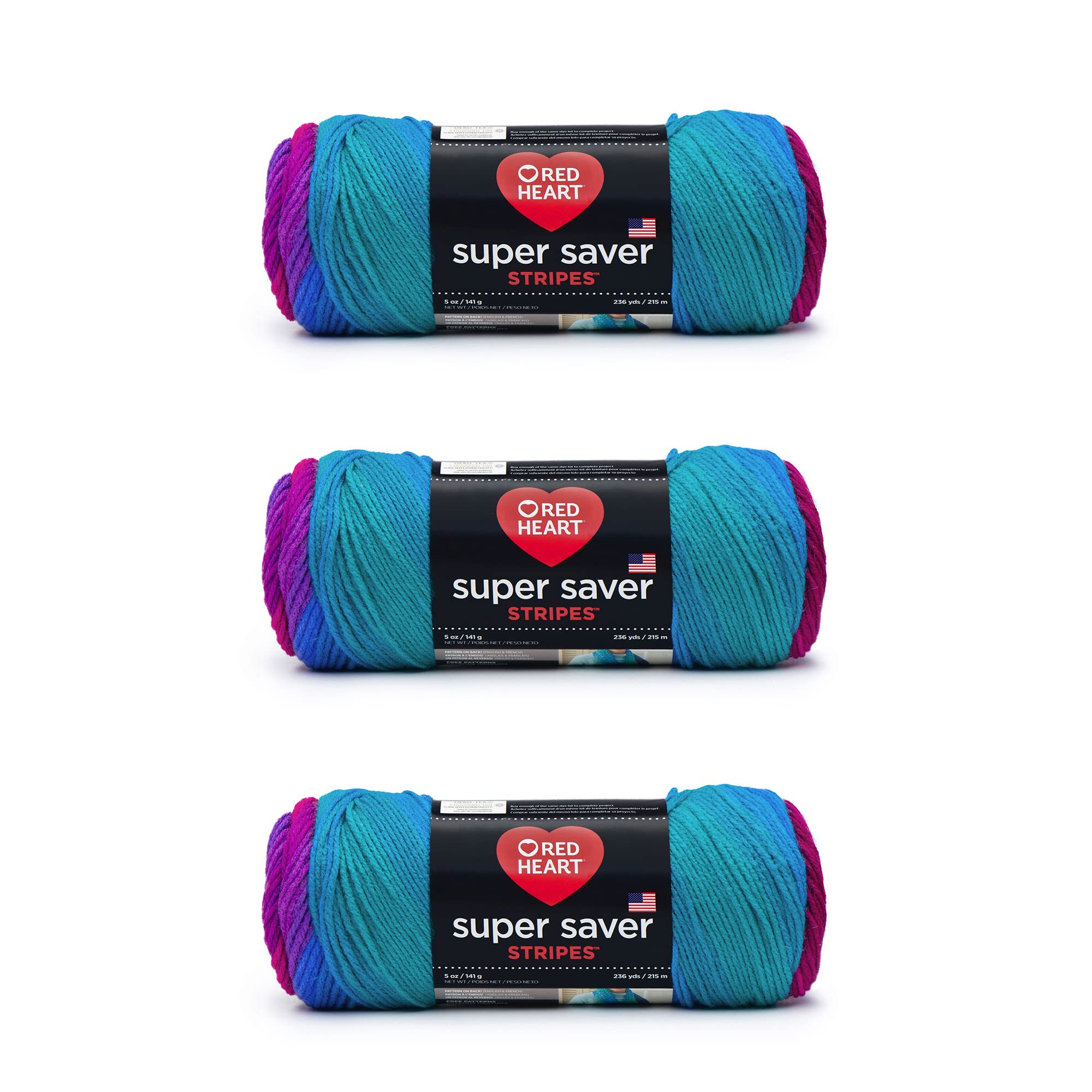 Red Heart Super Saver Yarn, 3 Pack, Polo Stripe 3 Count
