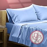 TEXAS LINEN CO. 100% Egyptian Cotton Sheets Queen Size Bed Set - Luxury High Thread Count Queen Sheet Set (4 PC, Medium Blue), Soft Cooling Breathable No Pill Elasticized 16" Deep Pocket Hotel Sheet