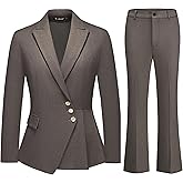 TRONSTORE Women's 2 Piece Pinstripe Suit Set Slim Fit Asymmetric Blazer Bootcut Pants Formal Outfit for Women Office Business