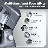 Aucma Stand Mixer 7.5L 1400W with Bowl Beater Hook Whisk Grey view 6