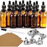 AOZITA 24 PCS, 1 oz Dropper Bottles for Essential Oils with 6 Funnels & 1 Long Glass Dropper - 30ml Amber Glass Bottle with E