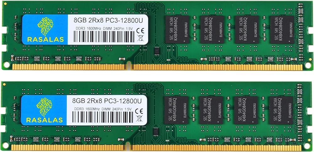 Rasalas 16GB (2x8GB) DDR3L 1600MHz PC3L-12800U Desktop RAM Non-ECC UDIMM 1.35V