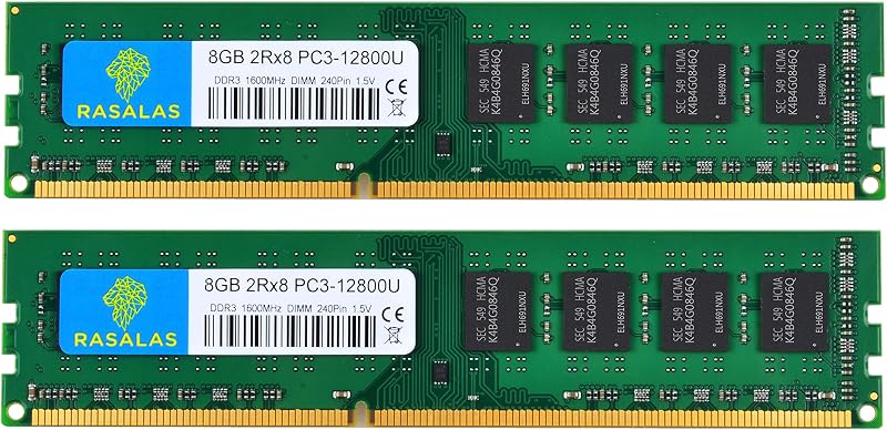 Rasalas 16GB (2x8GB) DDR3L 1600MHz PC3L-12800U Desktop RAM Non-ECC UDIMM 1.35V