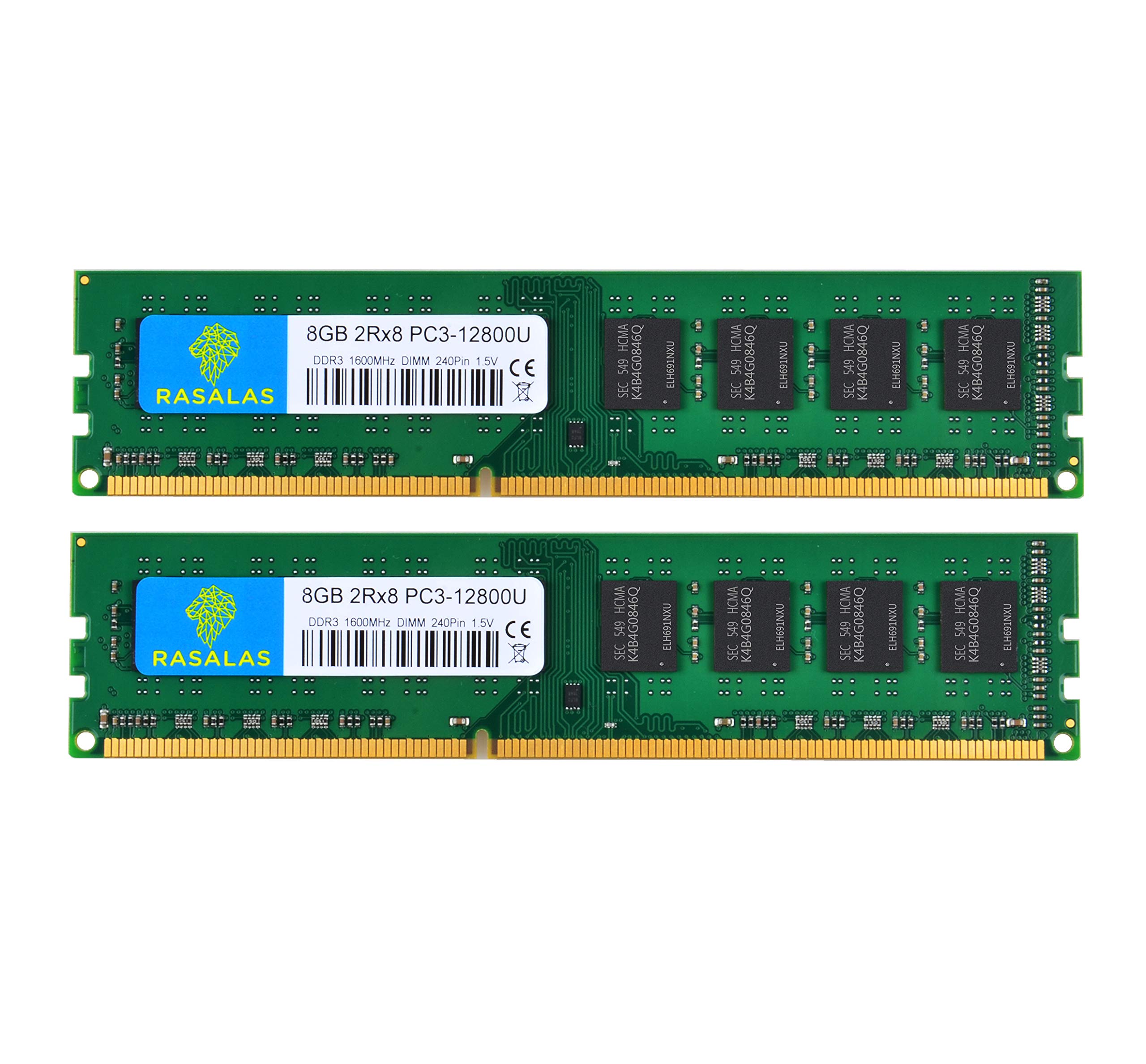 Rasalas 16GB Kits (2x8GB) PC3L -12800 DDR3L 1600 MHz UDIMM 2Rx8 1.35V 1.5V CL11 240PIN Dual Rank DIMM Non-ECC Unbuffered Desktop Memory Computer RAM Upgrade — image 1