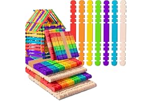 CLESDF Colorful Wooden Craft Sticks, 200Pcs Popsicle Sticks for Crafts, Natural Jumbo Sawtooth Wooden Sticks for DIY Craft, Kids Education Supplies
