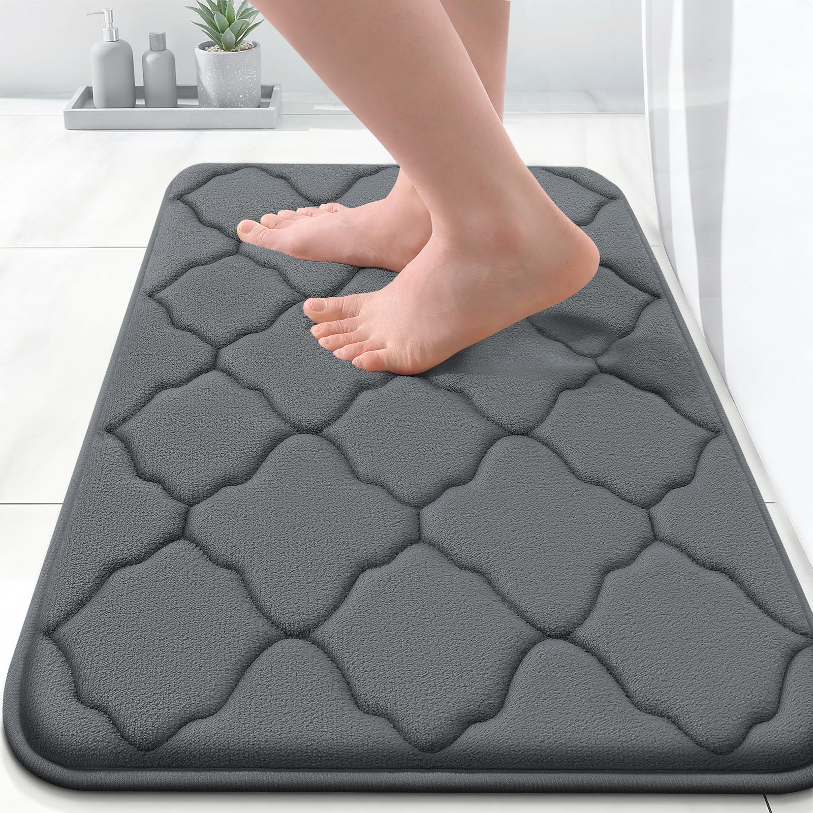 Photo 1 of OLANLY Memory Foam Bath Mat Rug 24x16, Ultra Soft and Absorbent Bathroom Rugs, Non-Slip, Comfortable, Machine Washable Bath Carpet for Bathroom Floor, Tub, Shower and Home Decor Accessories, Dark Grey