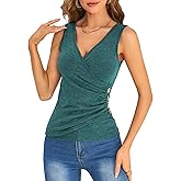 SweatyRocks Women's Wrap Ruched Tank Tops V-Neck Solid Button Design Slim Fit Casual Holiday Summer Tee Tops