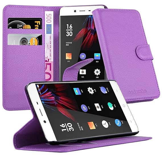 Cadorabo Hülle für OnePlus X - Hülle in Mangan VIOLETT – Handyhülle mit Kartenfach und Standfunktion - Case Cover Schutzhülle