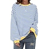 C.O.Z.Y Women Striped Color Block Oversized Sweatshirt Long Sleeve Shirt Crewneck 2024 Fall Pullover Preppy Clothes