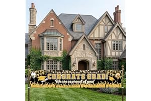 Graduation Decorations 2026 Yard Sign, Large Graduation Banner 120 x 20 inches, Black and Gold Congrats Grad Banner We Are So