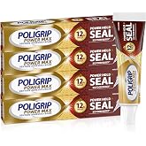 Poligrip Power Max Hold Plus Seal Denture Adhesive Cream, Secure Fit and Food Protection, No Flavor, 2.2 Oz, 4 Count
