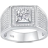 Heinlov D Color VVS1 Mens Moissanite Wedding Band 925 Sterling Silver Promise Rings For Him Round Cut Eternity Engagement Size 8-13