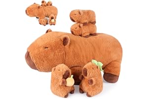 SuzziPals 5-in-1 Capybara Stuffed Animals with Babies Inside, 5Pcs Set Capybara Plush with Mommy & 4 Babies, Soft Pillow Plushies Decor, Cute 3 to 8 Year Old Girl Gift, Imaginative Play Toy (Capibara)