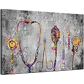 iHAPPYWALL Large Abstract Stethophone Stopwatch Canvas Wall Art Medical Apparatus Tools Grey Artwork for Modern Scenic Hospital Office Home Doctor Ready to Hang 24x36inch