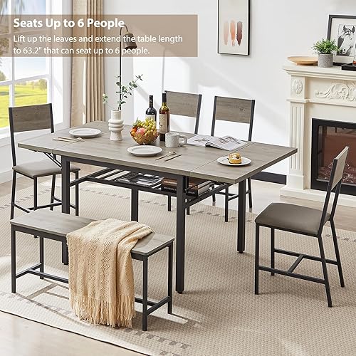 Suheww Folding Dining Table, Drop Leaf Tables with Metal Storage