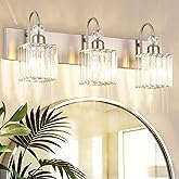 Ralbay Brushed Nickel Vanity Light for Bathroom Crystal 3-Light Modern Crystal Bathroom Light Fixtures