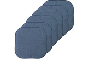 Sweet Home Collection Chair Cushion Memory Foam Pads Honeycomb Pattern Slip Non Skid Rubber Back Rounded Square 16" x 16" Seat Cover, 6 Pack, Alexis Denim
