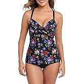 Halcurt Women's Twist Front Tankini Swim Top Only V Neck Loose Fit Bathing Suit Push Up Swimsuit Top